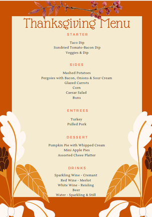Thanksgiving menu, recipes, freebie